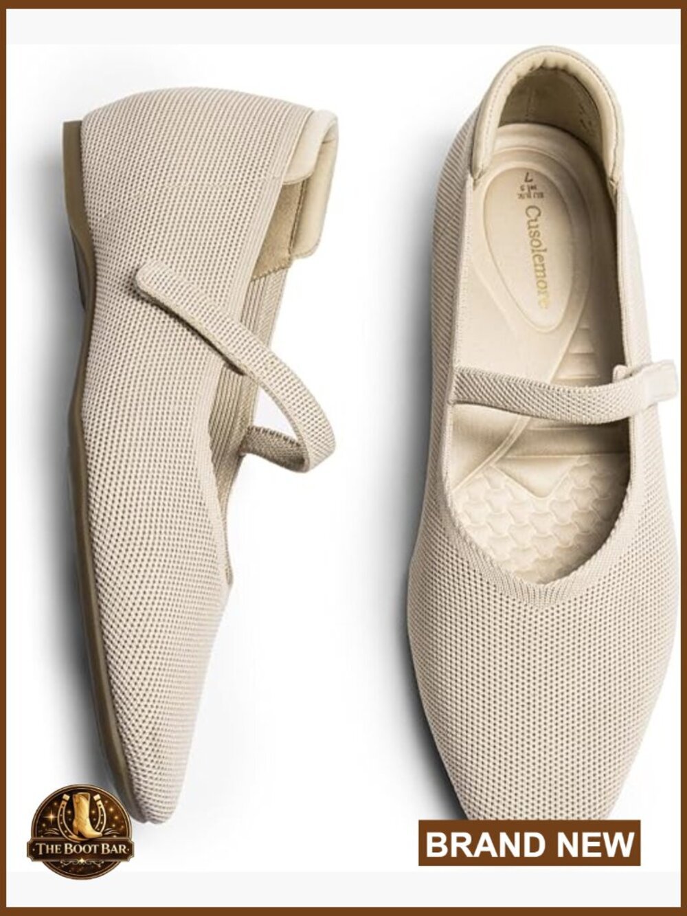 Mary Jane Flats with Arch Support, Hidden Wedge Heel, Square Toe Knit Dress